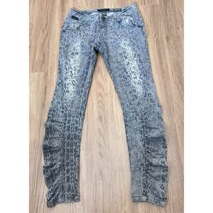 Rocawear Hannah Skinny Rouched Leg Leopard Print Gray Black Y2K Streetwear